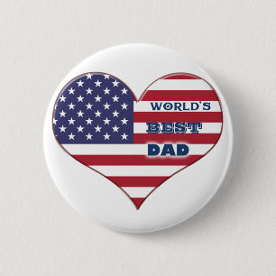 World's Best Dad American Flag Heart Button
