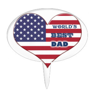 World's Best Dad American Flag Heart Cake Topper