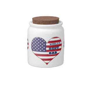 World's Best Dad American Flag Heart Candy Jar