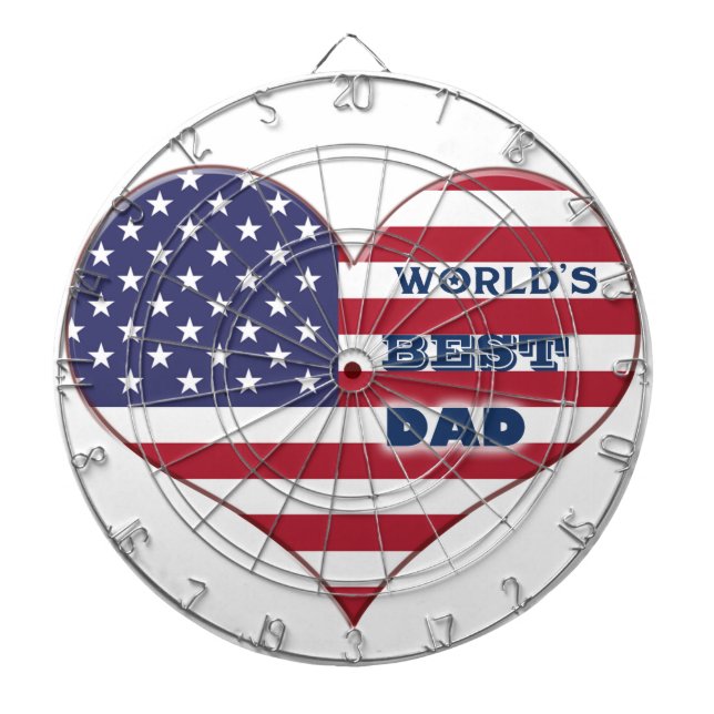 World's Best Dad American Flag Heart Dart Board (Front)
