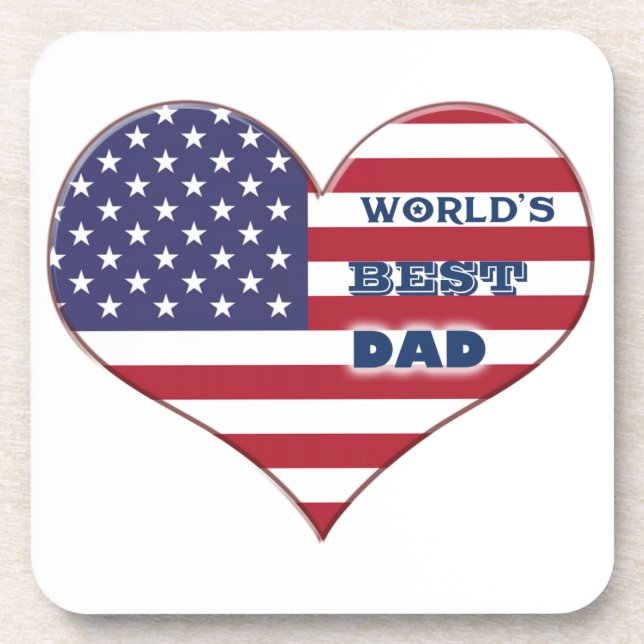 World's Best Dad American Flag Heart Drink Coaster (Front)