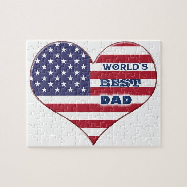 World's Best Dad American Flag Heart Jigsaw Puzzle (Horizontal)