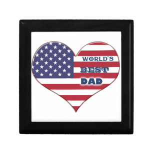 World's Best Dad American Flag Heart Keepsake Box