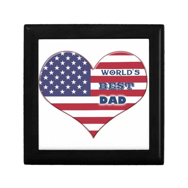 World's Best Dad American Flag Heart Keepsake Box (Front)