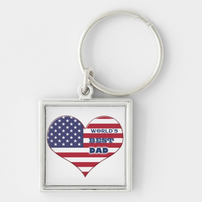 World's Best Dad American Flag Heart Keychain (Front)