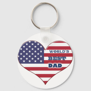 World's Best Dad American Flag Heart Keychain