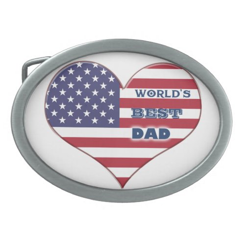 Worlds Best Dad American Flag Heart Oval Belt Buckle