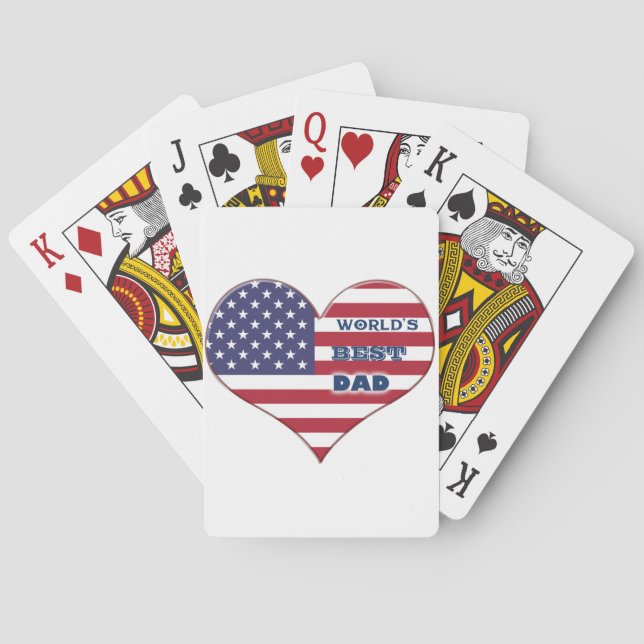 World's Best Dad American Flag Heart Poker Cards (Back)