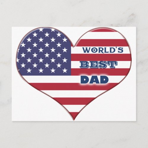 Worlds Best Dad American Flag Heart Postcard