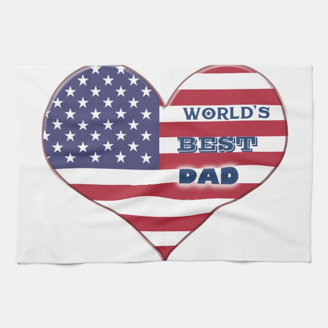 World's Best Dad American Flag Heart Towel (Horizontal)