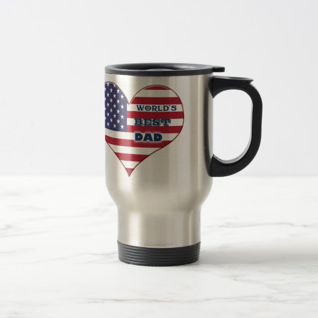 World's Best Dad American Flag Heart Travel Mug (Right)