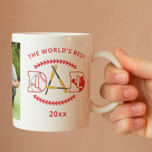 Worlds Best Dad Baseball Custom Photo Name Coffee Mug