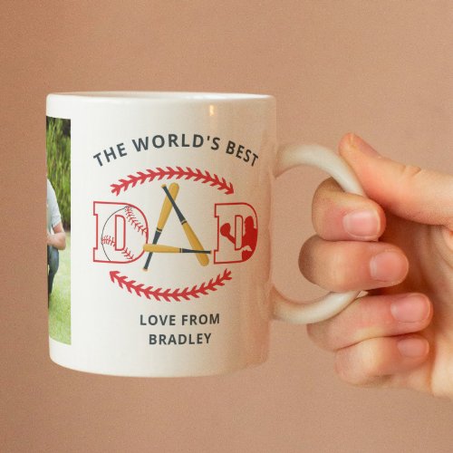 Worlds Best Dad Baseball Custom Photo Name  Coffee Mug