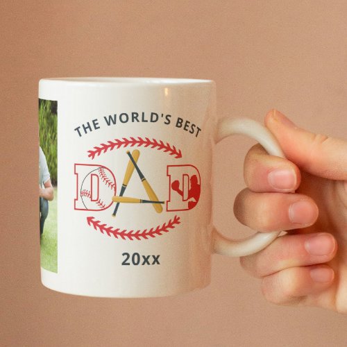 Worlds Best Dad Baseball Custom Photo Name Coffee Mug