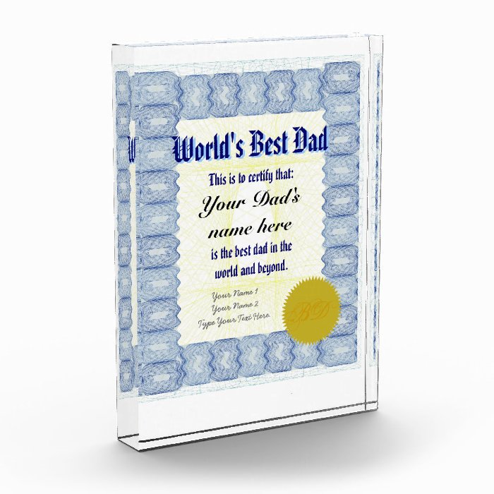 World's Best Dad Certificate Acrylic Award