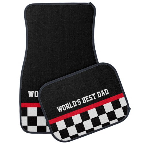 Worlds Best Dad checkered flag car mats