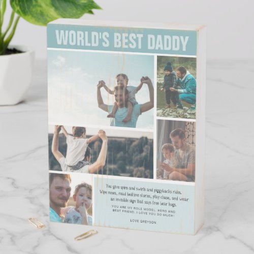 Worlds Best Dad  Color Block Photo Collage Wooden Box Sign