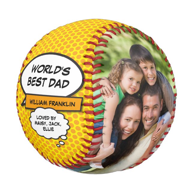 World's Best Dad Cool Fun Comic Book Photo Baseball (Angled)