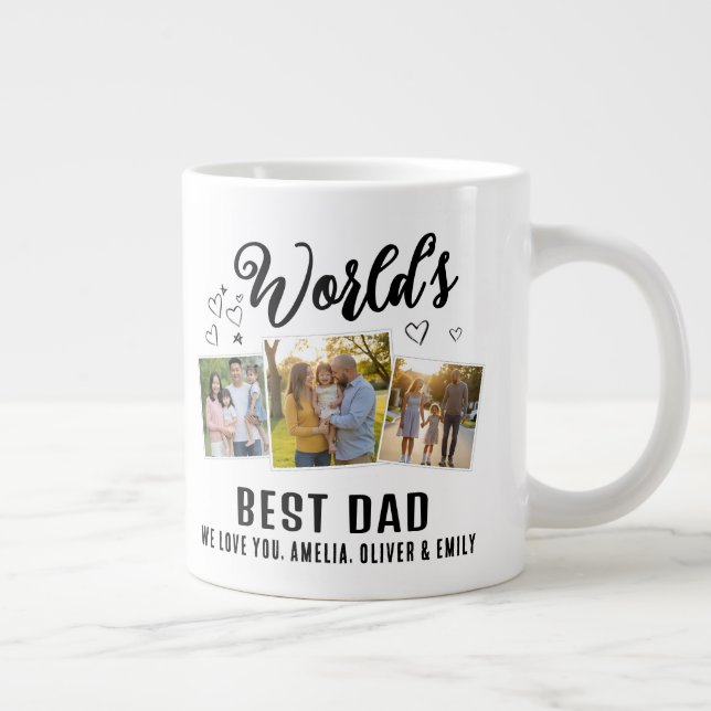 World's Best Dad Custom 3 Photo Collage Giant Coffee Mug (Right)