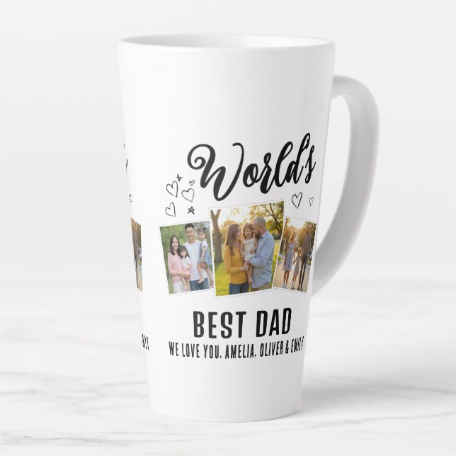 World's Best Dad Custom 3 Photo Collage Latte Mug (Right Angle)