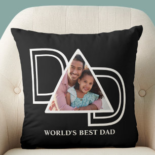 World's Best Dad Custom Photo Black Throw Pillow