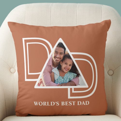 Worlds Best Dad Custom Photo Rust Fathers Day Throw Pillow
