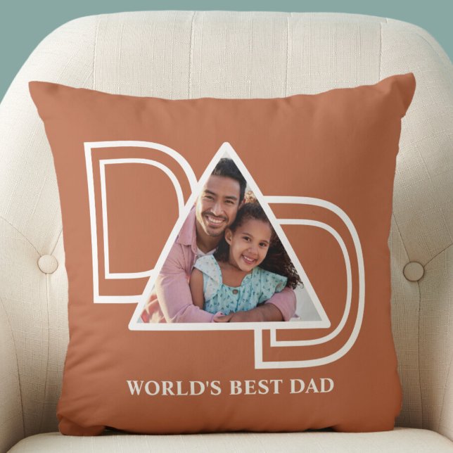World's Best Dad Custom Photo Rust Father's Day Throw Pillow (Creator Uploaded)
