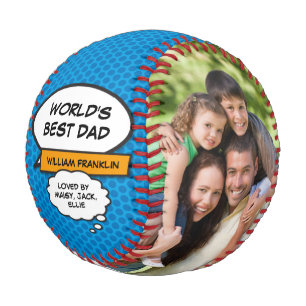 World's Best Dad, Daddy, Father 2 Photo Fun Blue Baseball