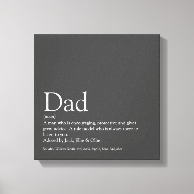 World's Best Dad Daddy Father Definition Fun Gray Canvas Print (Front)