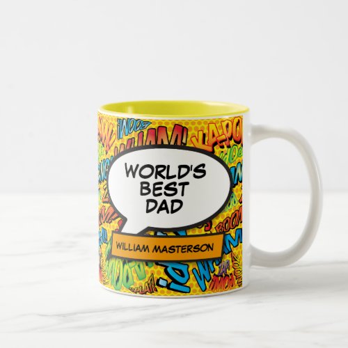 Worlds Best Dad Daddy Father Fun Comic Book Two_Tone Coffee Mug