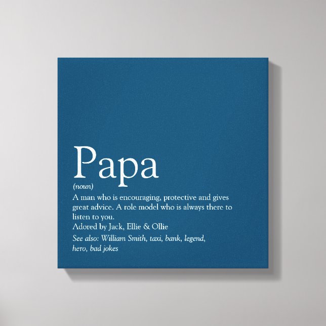 World's Best Dad Daddy Father Papa Definition Blue Canvas Print (Front)