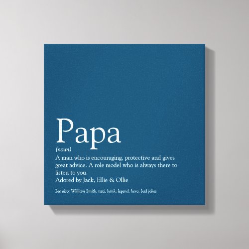 Worlds Best Dad Daddy Father Papa Definition Blue Canvas Print