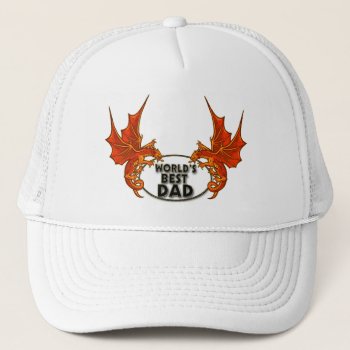 Worlds Best Dad Dragon In Gold Trim Trucker Hat by StarStruckDezigns at Zazzle