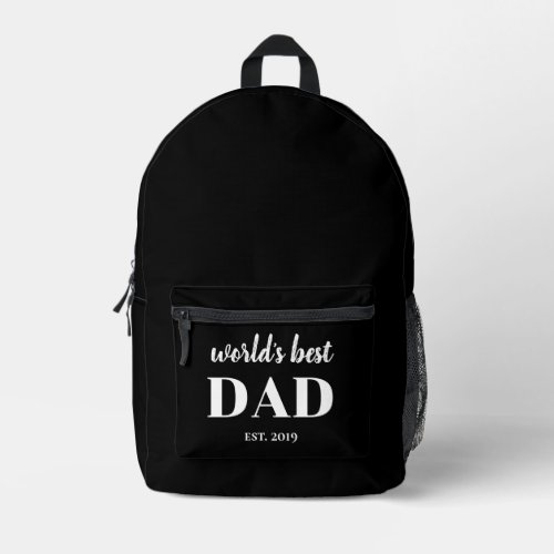 Worlds Best Dad Est Elegant Year Black Printed Backpack