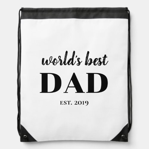 Worlds Best Dad Established Year White Practical Drawstring Bag