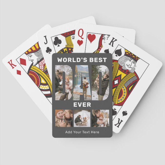 World's Best Dad Ever Custom 6 Photo Gray Poker Cards (Back)