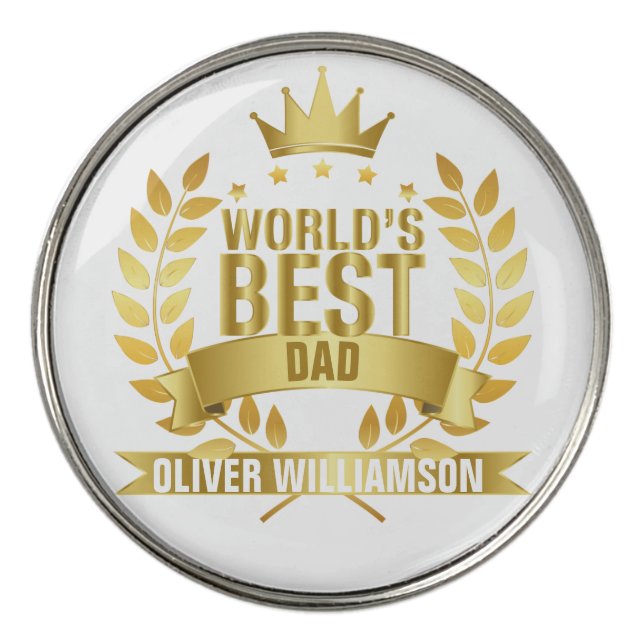 World's Best Dad Father Gold 5 Star Golf Ball Marker (Front)