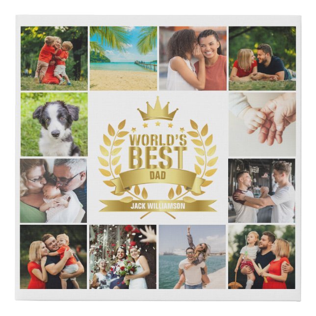 World's Best Dad Father Photo Collage Faux Canvas Print (Front)