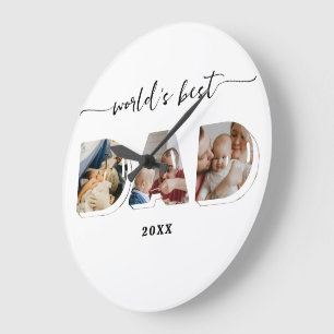 Worlds best dad father's Day 3 Photos Collage Large Clock