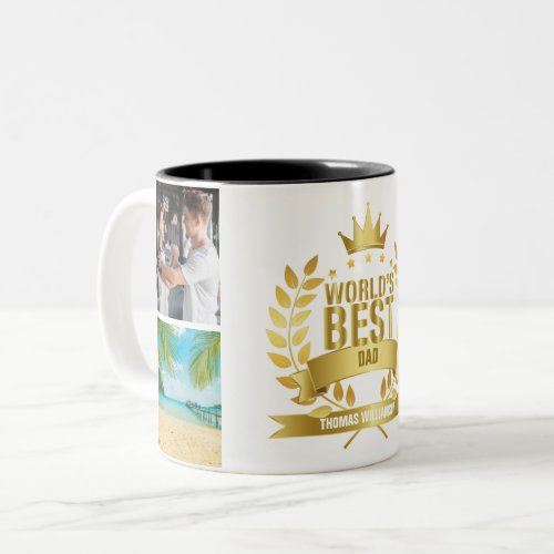 Worlds Best Dad Fathers Day 4 Photo Collage Two_Tone Coffee Mug