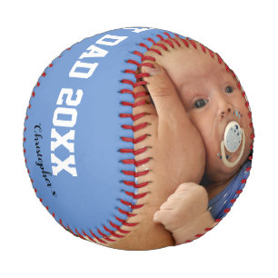 World's Best Dad Father's Day Custom 2 Photo Blue Baseball