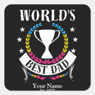 Worlds Best Dad Father's Day Pansexual Flag Colors Square Sticker
