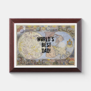 World's Best Dad Fun Vintage Map Father's Day Award Plaque