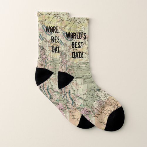 Worlds Best Dad Fun Vintage Map Pattern Socks