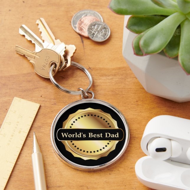 World's Best Dad Gold Medallion Keychain (Desk)