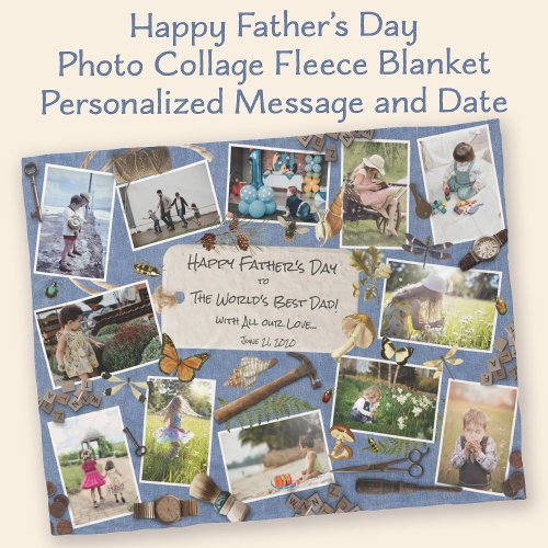 Worlds Best Dad Happy Fathers Day Photo Collage Fleece Blanket