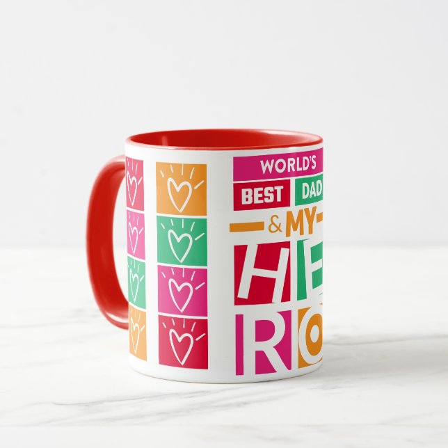 World's Best Dad Heart and Hero Coffee Mug (Front Left)