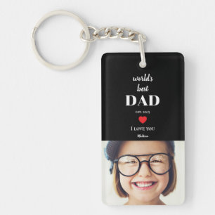 Worlds Best Dad I Love You Custom Kids Photo Black Keychain