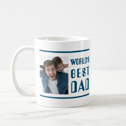 Worlds Best Dad Modern Blue Script Photo Coffee Mug