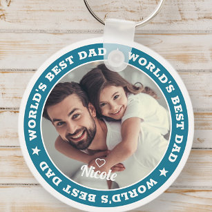 World's Best Dad Modern Custom Photo Keychain